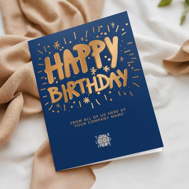 Tarjeta Logotipo personalizado Faux Gold Fun Happy Birthda (Subido por el creador)