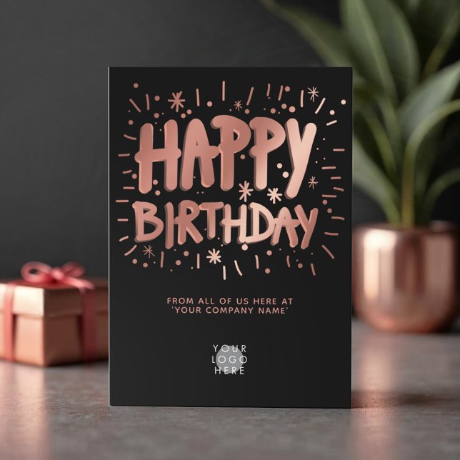 Tarjeta Logotipo personalizado Rosa Faux Gold Happy Birday (Subido por el creador)
