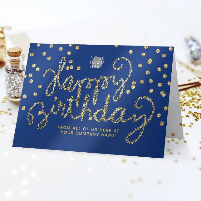Tarjeta Logotipo Purpurina de oro Confetti Navy cumpleaños (Subido por el creador)