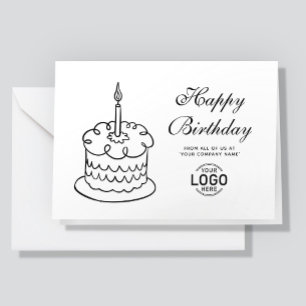 Tarjeta Logotipo Simple Tarta Cumpleaños Negocio Blanco