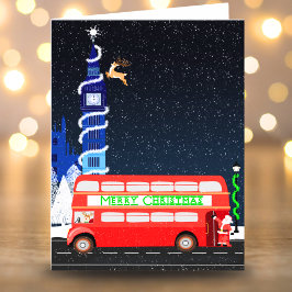 Tarjeta Londres Big Ben Autobús de dos pisos Feliz Navidad