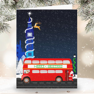 Tarjeta Londres Big Ben con autobús de dos pisos en Navida