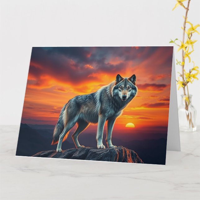 Tarjeta Lone Wolf at Sunset (flor amarilla)