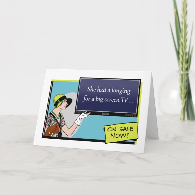 Tarjeta Longitud de los cumpleaños, Vieja Retro con TV (Anverso)