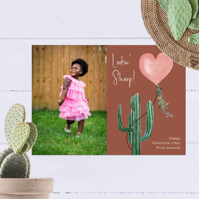 Tarjeta Lookin' Sharp Cactus Pun Photo Valentine Pink (Subido por el creador)