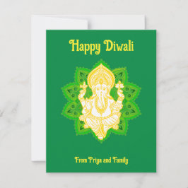 Tarjeta Lord Ganesh Blessings Happy Diwali Green