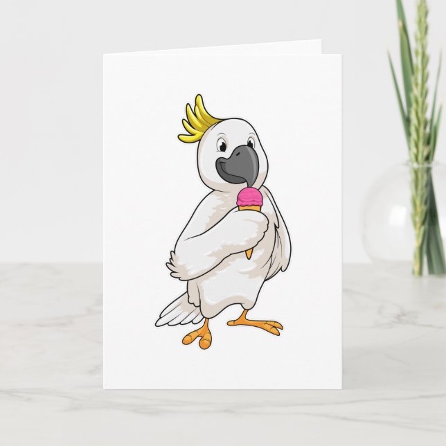 Tarjeta Loro con helado Waffle (Anverso)