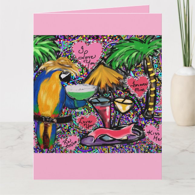 Tarjeta Loro de fiesta de San Valentín (Anverso)