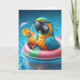 Tarjeta Loro en una piscina para el cumpleaños