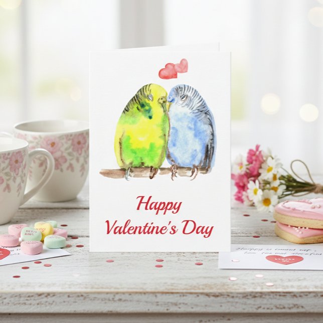 Tarjeta Loros de Amor de San Valentín Acuarela (Subido por el creador)