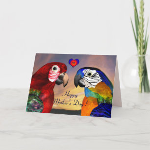 Tarjeta LOROS HIPER / ARA ROJA Y AZUL Día de la Madre