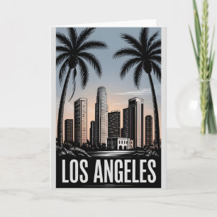 Tarjeta Los Ángeles California Grabado en Madera Blanco y
