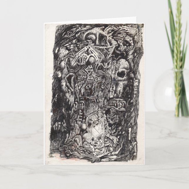 Tarjeta Los antiguos, el dibujo de tinta (Anverso)