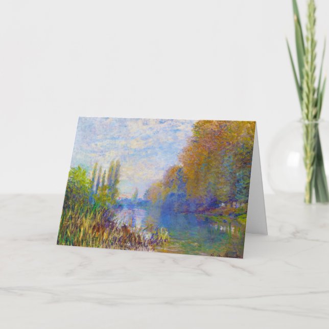 Tarjeta Los bancos del Sena en otoño arte Claude Monet (Anverso)