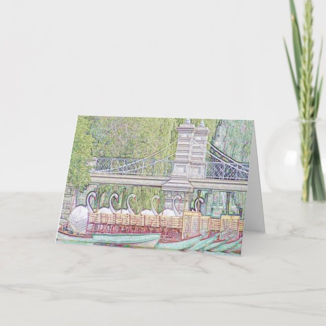 Tarjeta Los barcos del cisne de Boston dibujan a lápiz y (Anverso)