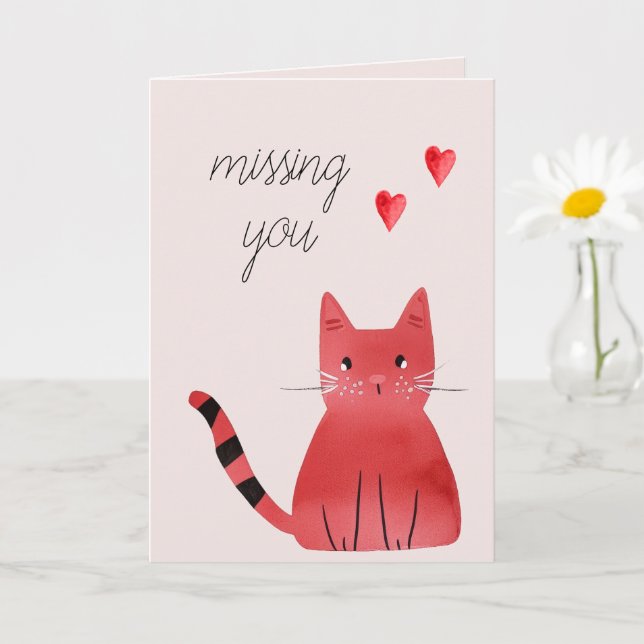 Tarjeta Los corazones de gato rosado de Rubor te extrañan (Planta pequeña)