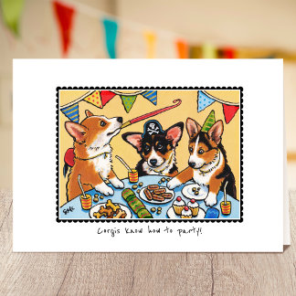 Tarjeta ¡Los corgis saben como Fiesta! Personalizado de Pe