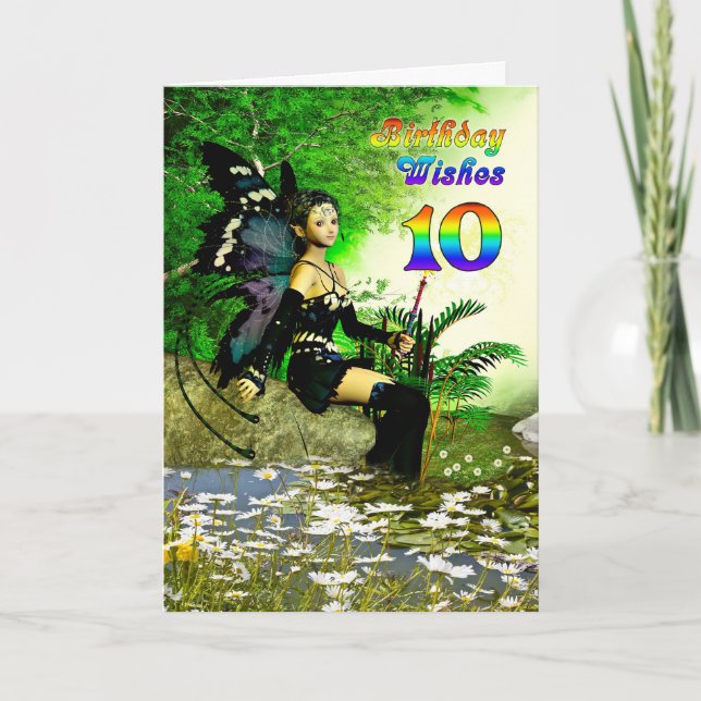 Tarjeta Los deseos de cumpleaños de 10 años de un hada (Anverso)