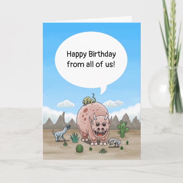Tarjeta Los deseos de cumpleaños de los dinosaurios de fan (Anverso)