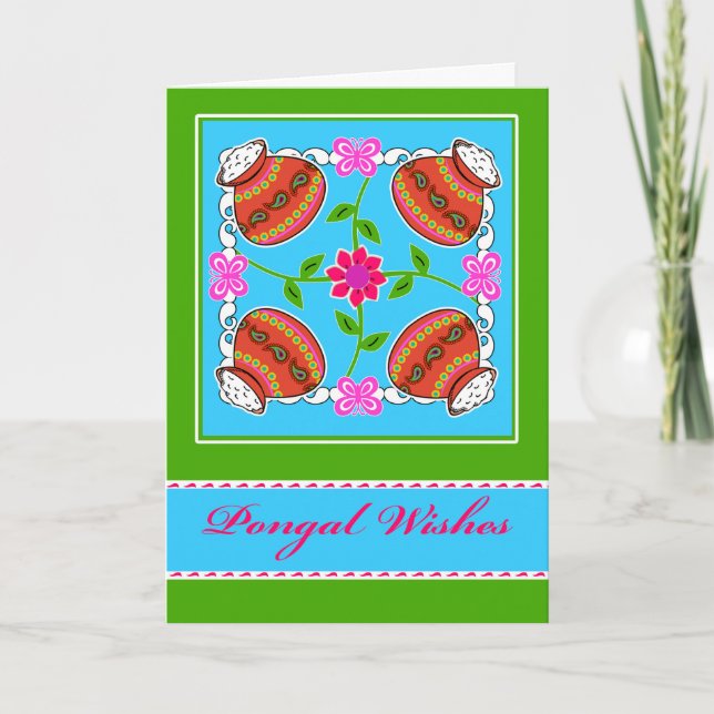 Tarjeta Los deseos de Pongal, Kolam inspiraron diseño (Anverso)