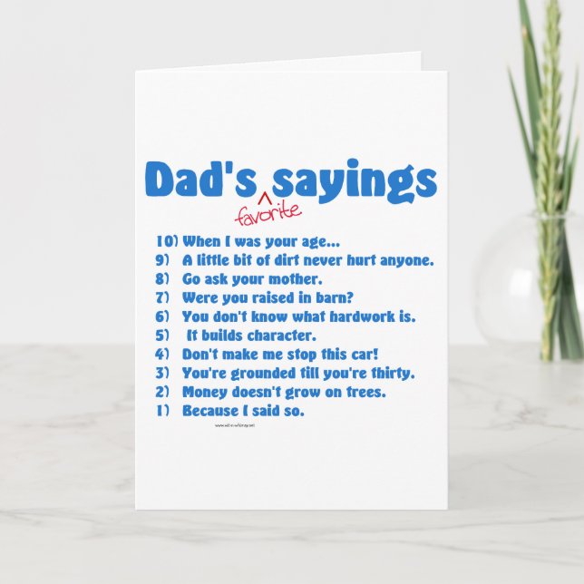 Tarjeta Los dichos favoritos de papá sobre regalos para él (Anverso)