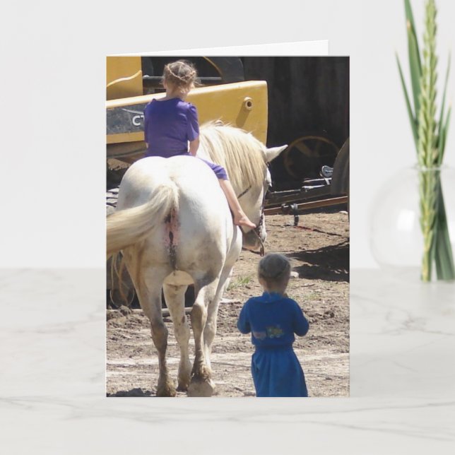 Tarjeta Los dos Chicas Amish y su caballo (Anverso)