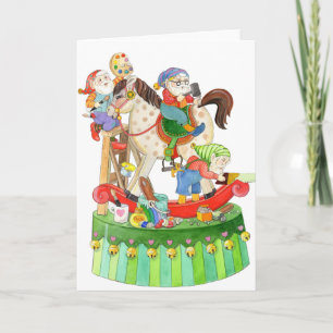 Tarjeta Los duendes de Santa que construyen el caballo