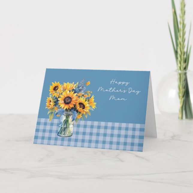 Tarjeta Los girasoles del día de la madre en azul Mason Ja (Anverso)