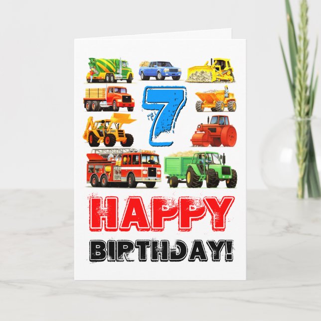 Tarjeta Los grandes camiones de niños 7 cumpleaños (Anverso)