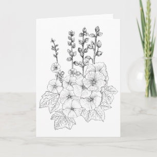 Tarjeta Los Hollyhocks lo colorean usted mismo saludo del