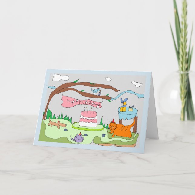 Tarjeta ¡Los juerguistas de Drawlings dicen, feliz (Anverso)