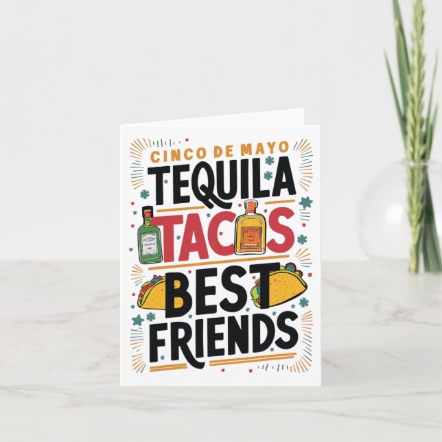 Tarjeta Los mejores amigos de Tequila Tacos bebiendo Cinco (Anverso)