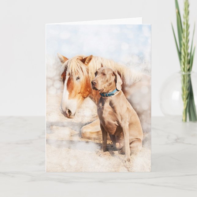 Tarjeta Los mejores amigos - un caballo de tiro y un perro (Anverso)