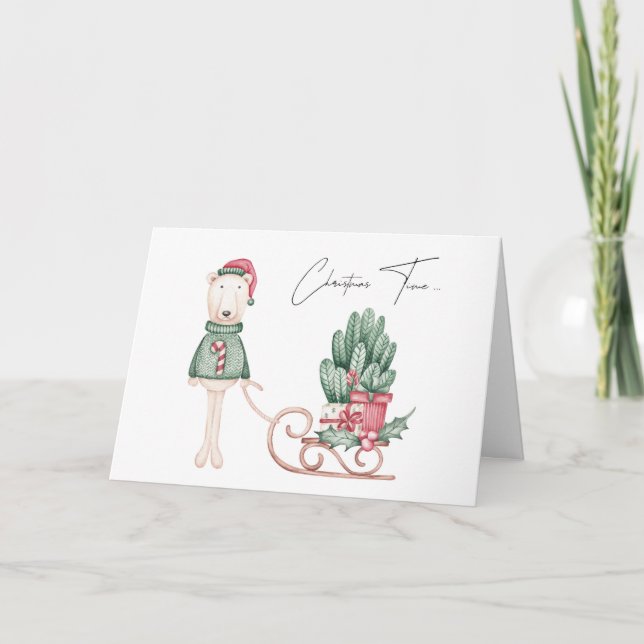 Tarjeta Los mejores deseos: Oso Polar y Boughes de Pino (Anverso)