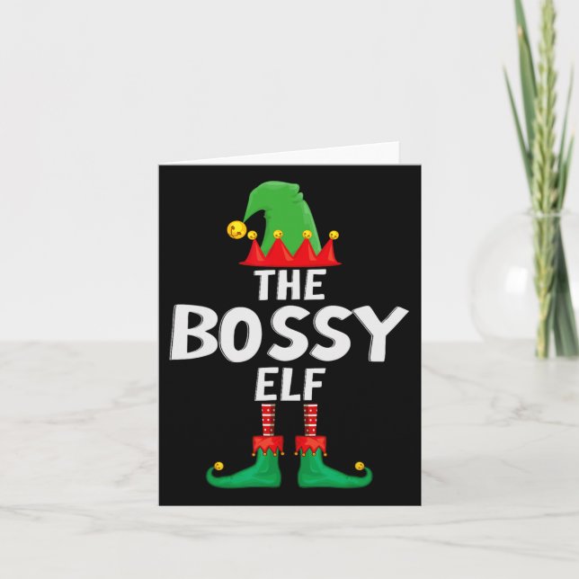Tarjeta Los Navidades de la familia Bossy Elf (Anverso)