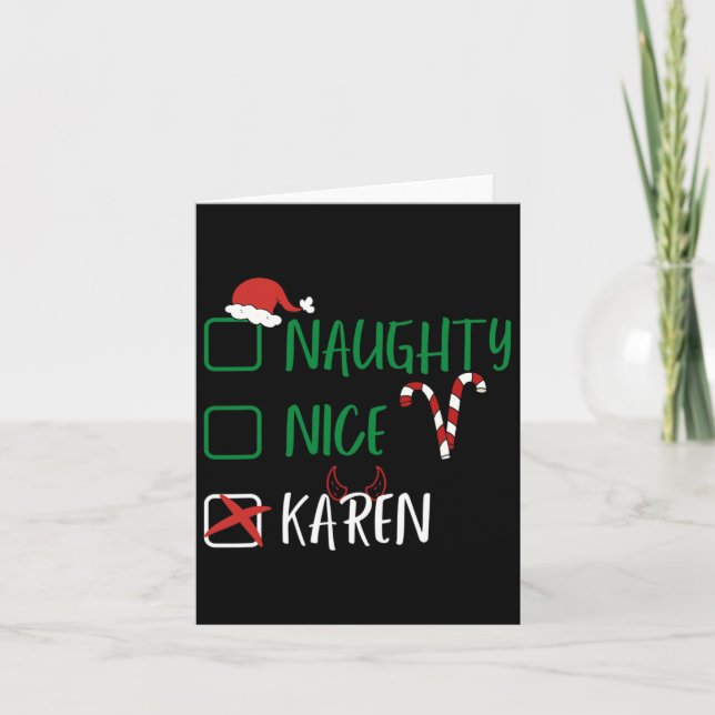 Tarjeta Los Navidades graciosos de Naughty Nice Karen con (Anverso)