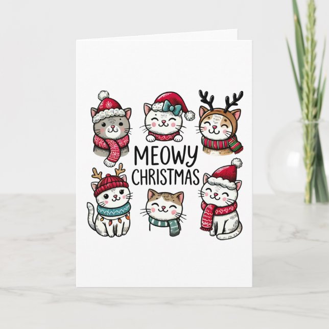Tarjeta Los Navidades Meowy adornan los gatos de vacacione (Anverso)