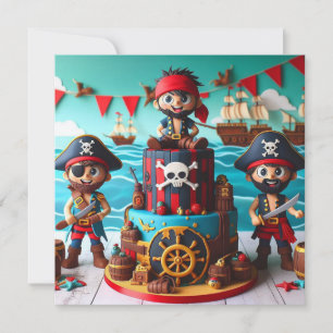 TARJETA LOS NIÑOS CUMPLEN EL CUMPLEAÑOS CON TEMA DE PIRATA