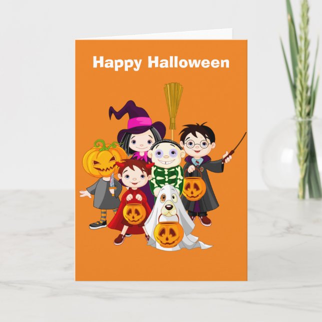 Tarjeta Los niños de Halloween engañan o tratan (Anverso)