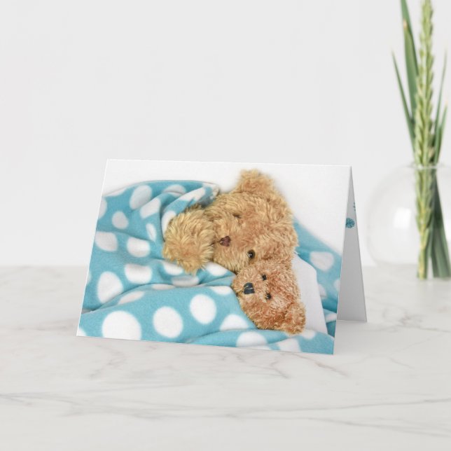 Tarjeta los osos de peluche en cama consiguen bien pronto (Anverso)