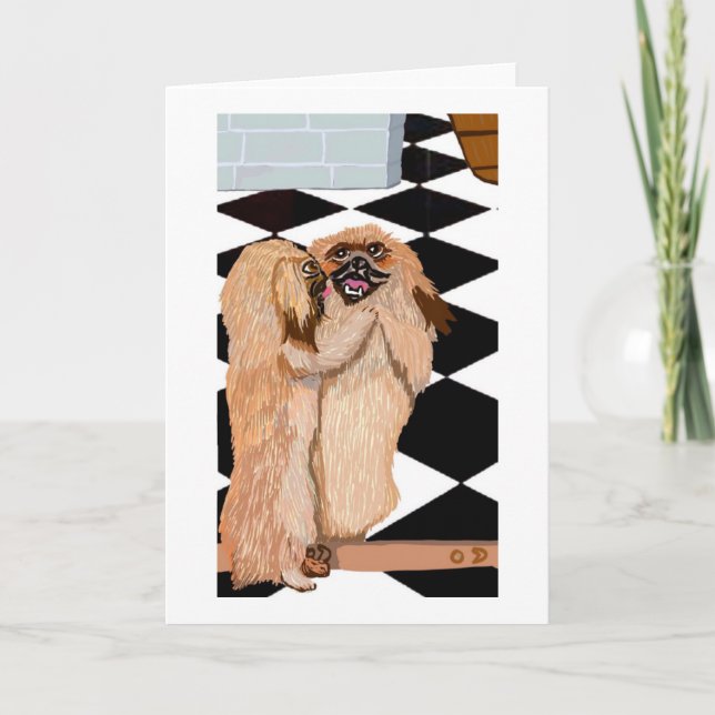 Tarjeta Los Pekingeses Y El Espejo (Anverso)