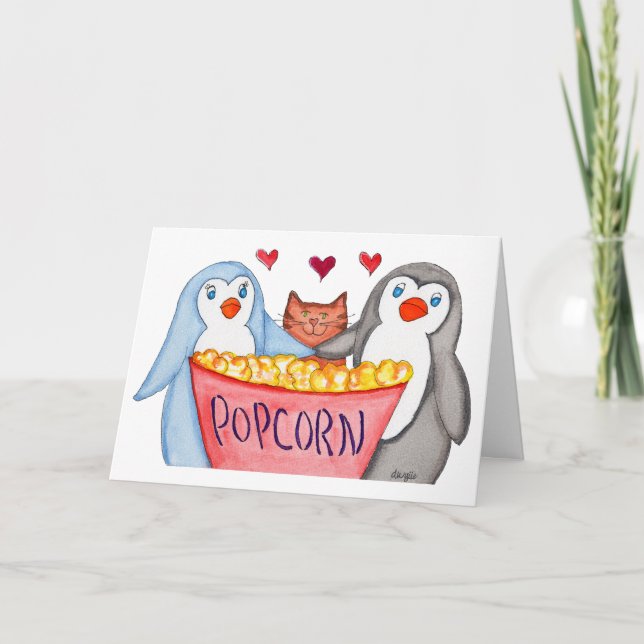 Tarjeta Los pingüinos adoran Popcorn (Anverso)