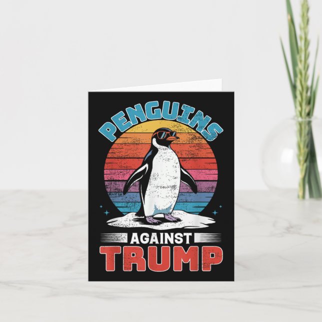 Tarjeta Los pingüinos contra el pingüino Trump se alzan co (Anverso)
