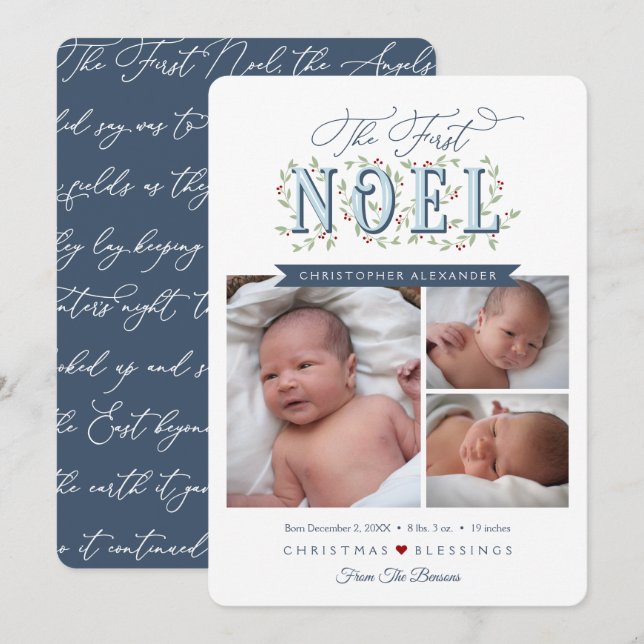 Tarjeta Los primeros Navidades Noel Baby Boy (Anverso / Reverso)