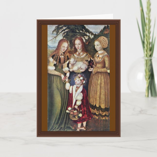 Tarjeta Los santos Inés y Dorothy Kunigunde por Cranach (Anverso)
