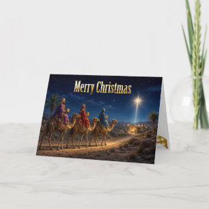 Tarjeta Los tres magos llevando regalos
