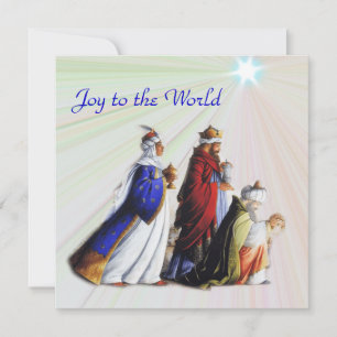 Tarjeta Los Tres Magos llevando regalos Gloria a Dios