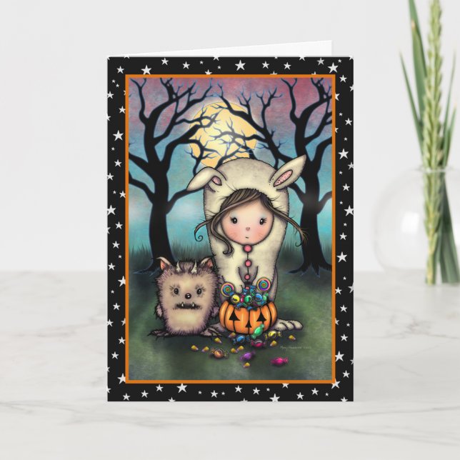 Tarjeta Los trucos o tratantes adoran arte de Halloween (Anverso)