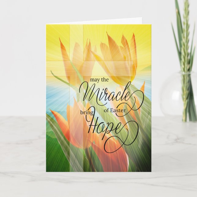 Tarjeta Los tulipanes religiosos de Pascua y la cruz traen (Anverso)