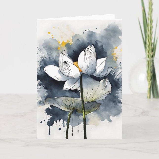 Tarjeta Lotus - Flores de acuarela (Anverso)